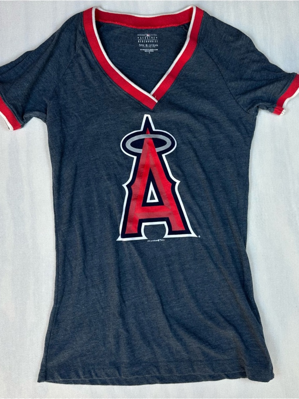 5th & Ocean Women's Navy Tee with Red Trim and Angels Logo